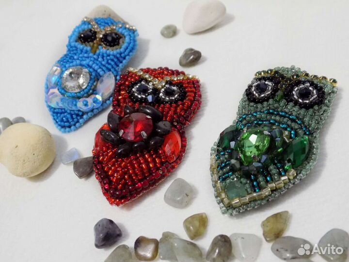 Брошь сова из бисера