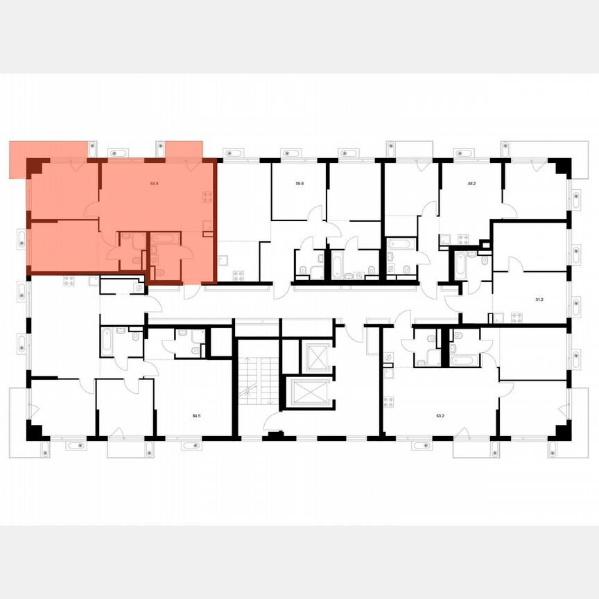 2-к. квартира, 64,9 м², 8/22 эт.