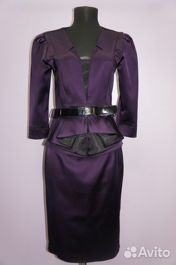 Платье из плотного атласа с ремнем (Турция)