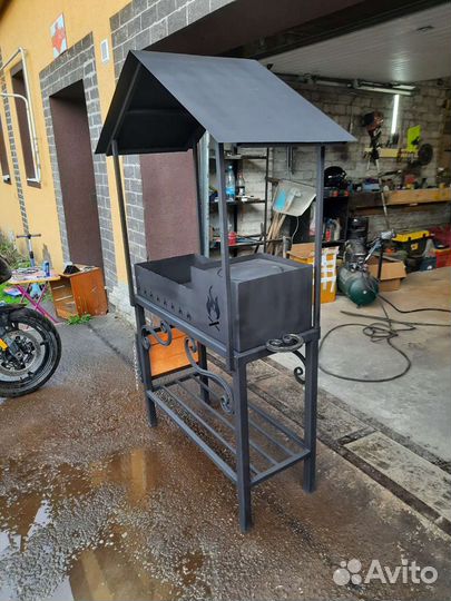 Мангал с печью под казан и крышей