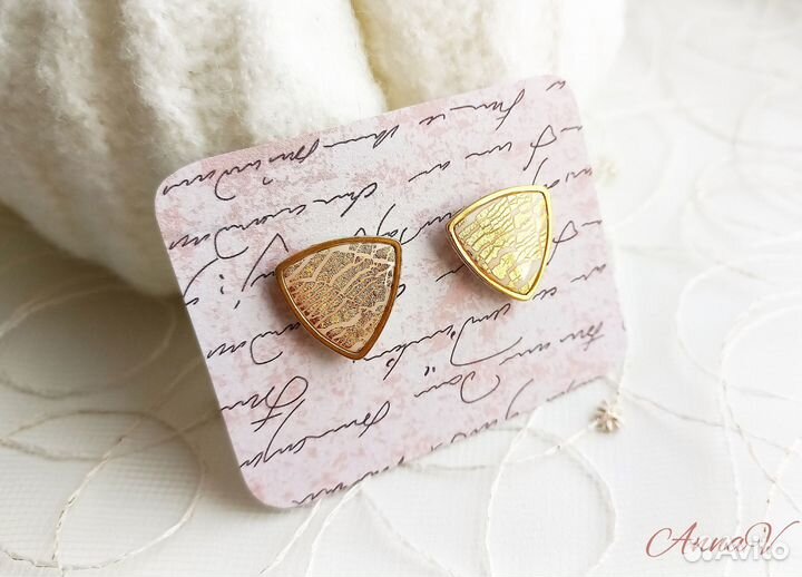 Серьги-гвоздики с поталью (Ручная работа)