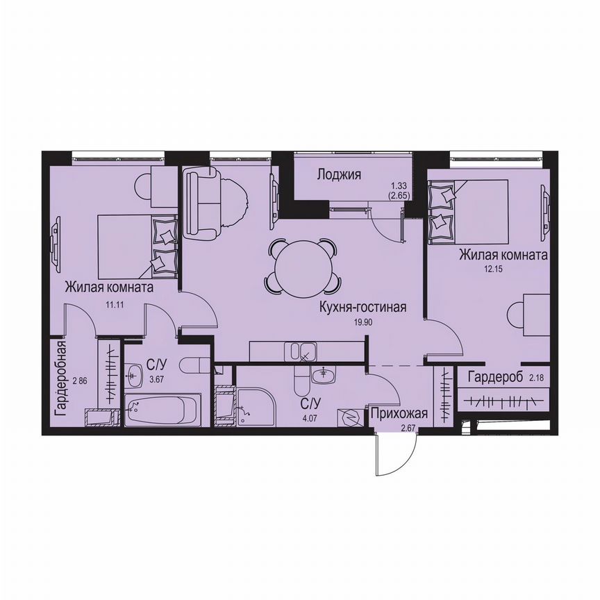 2-к. квартира, 59,9 м², 9/9 эт.