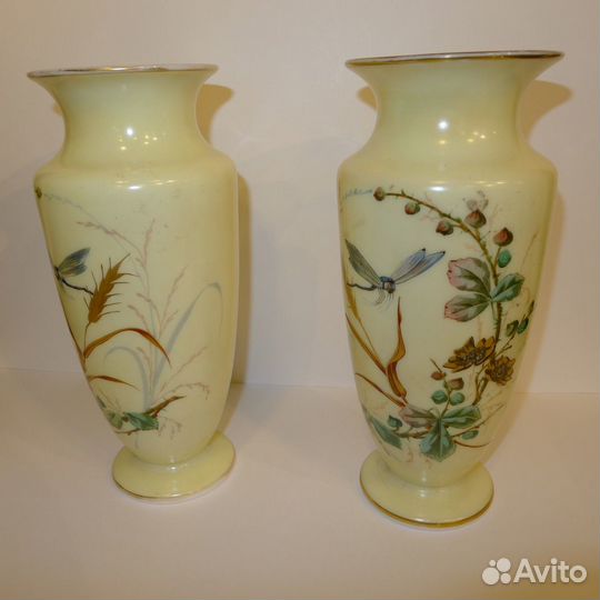 Парные вазы молочное стекло живопись