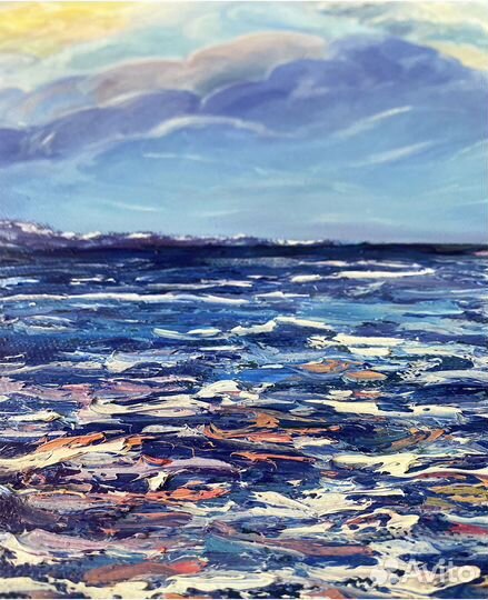 Картина маслом море облака пейзаж небо