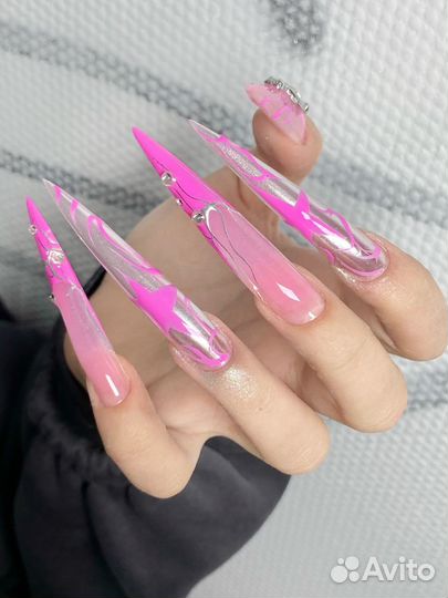 Маникюр наращивание crazy дизайн экстра длина