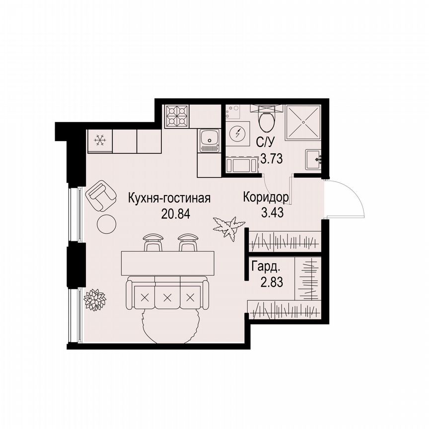 Квартира-студия, 30,8 м², 4/6 эт.
