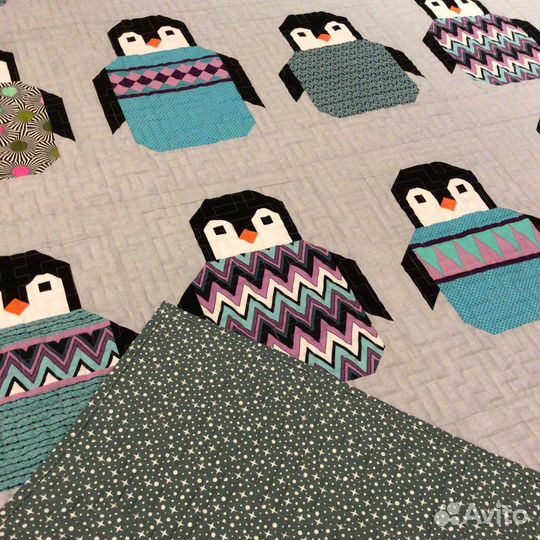 Детское одеяло новое лоскутное стеганое пингвины