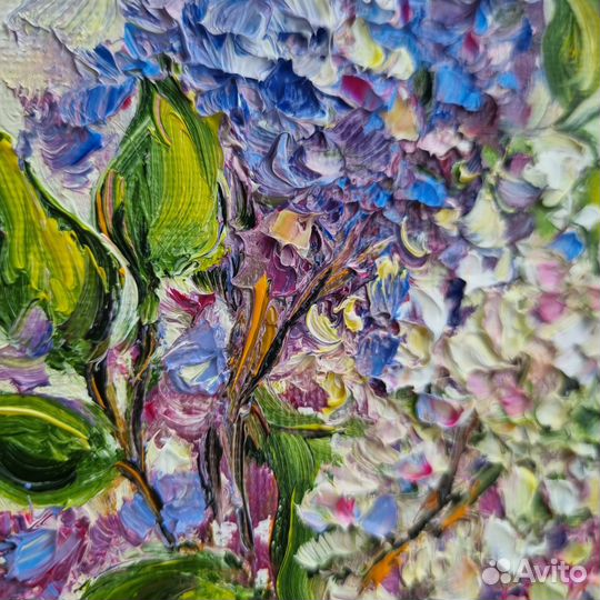 Сирень картина маслом миниатюра с цветами букет