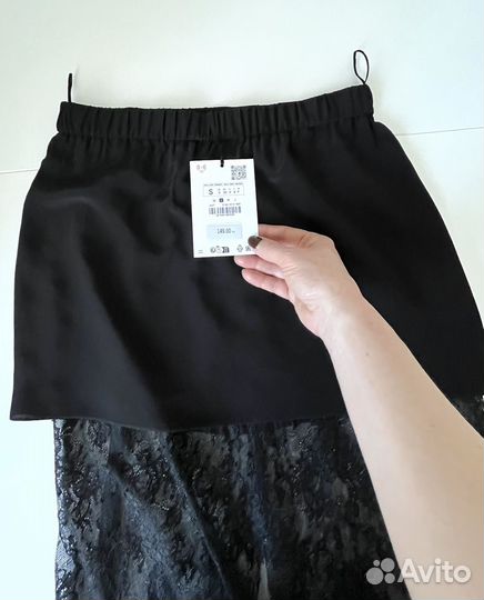 Zara юбка с гипюром, новая, S