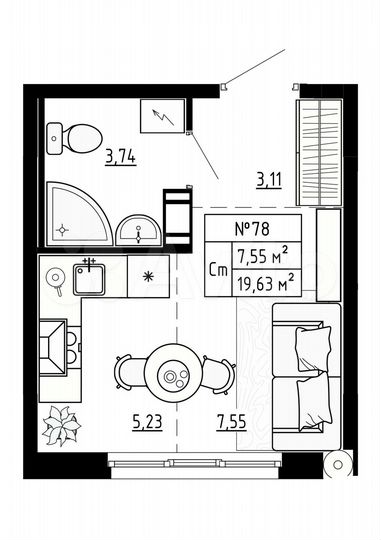 Квартира-студия, 19,6 м², 4/4 эт.