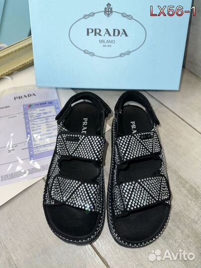 Сандали Prada черные со стразами р. 36-40