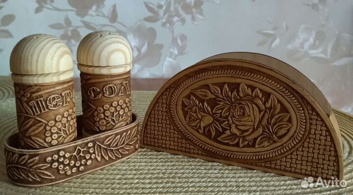 Набор для специй и салфетница из бересты