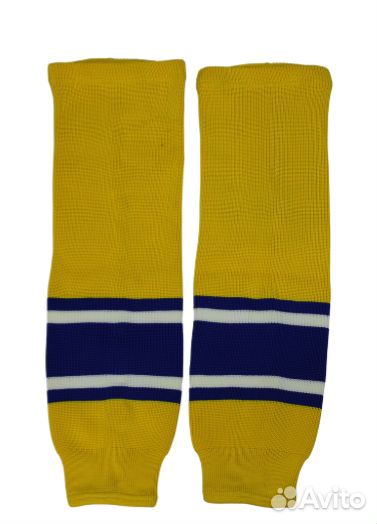 Гамаши хоккейные вязаные жёлтые (синие, белые пол