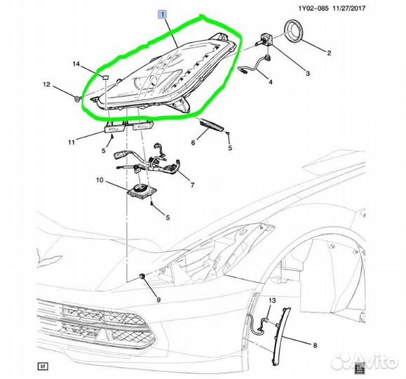 Фара левая Chevrolet Corvette С7 LT1 2014