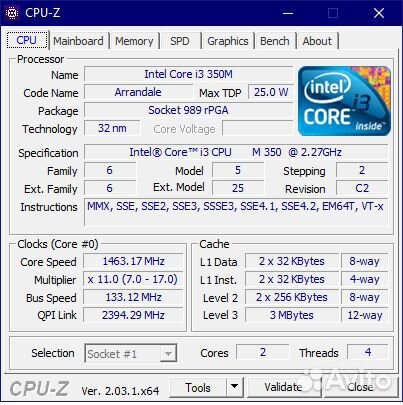 Процессор Intel Core i3-350M 2.27 Ghz