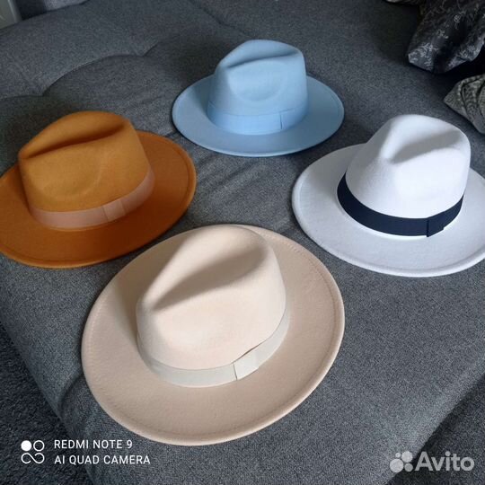 Шляпа голубая, белая, бежевая, коричневая