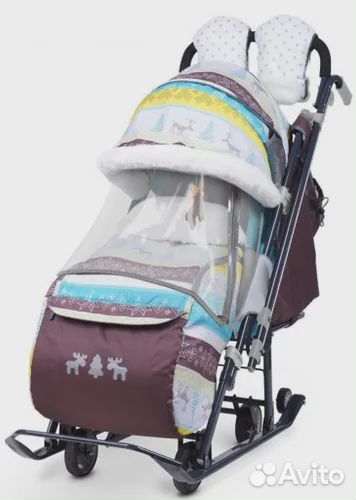 Санки-коляска Ника детям 7 Скандинавский бирюзовый