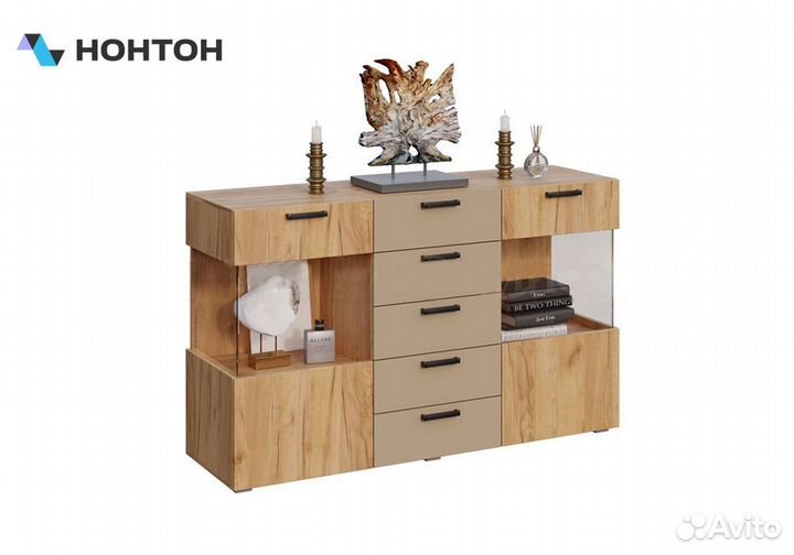 Комод Алтея со стеклом дуб крафт