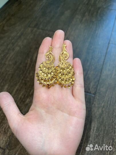 Золотые серьги 585 жар птица