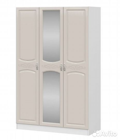 Шкаф распашной с зеркалом Глянец Жемчуг ширина 135