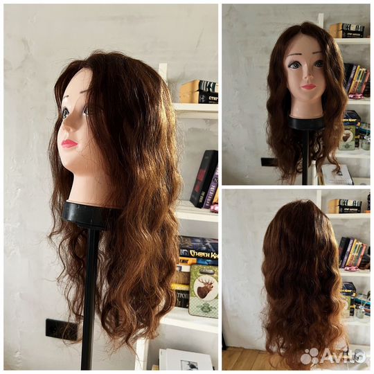 Парик лейс фронт натуральные волосы, темно-русый