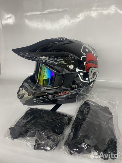 Мотоциклетный кроссовый шлем+очки, маска, перчатки