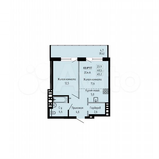 2-к. квартира, 45,2 м², 14/23 эт.