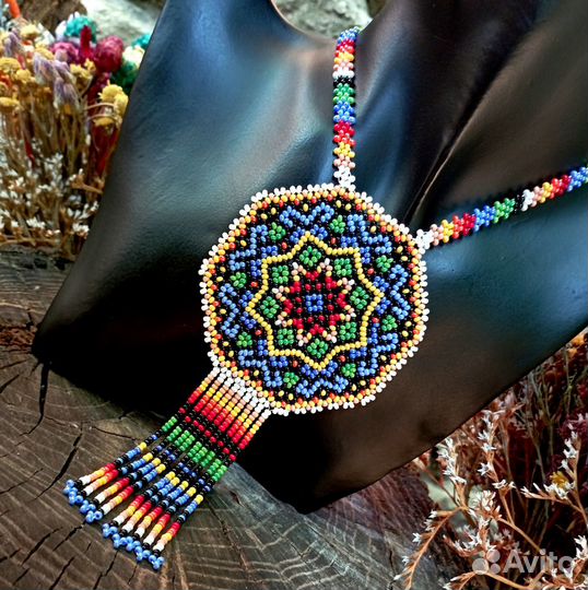 Кулон-оберег из бисера Мандала Бохо-колье Этника