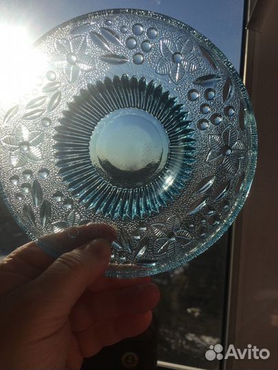 Стекло СССР кобальтовое и бирюзовое. Вазочки