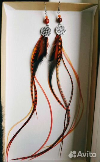 Серьги с перьями гризли ручная работа