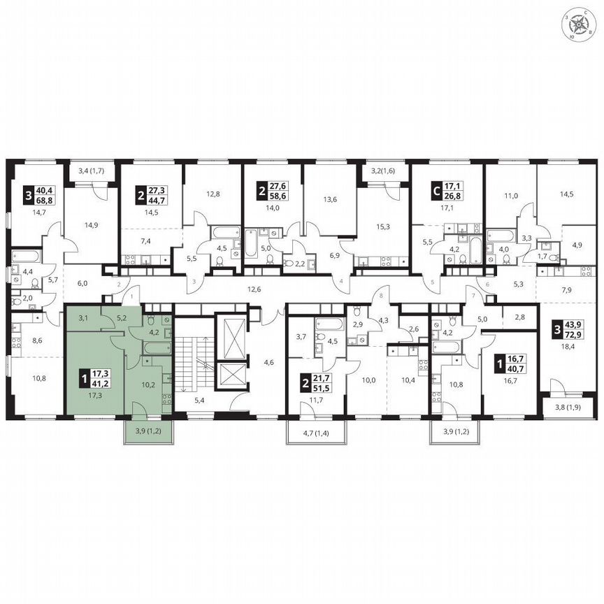 1-к. квартира, 41,2 м², 2/12 эт.