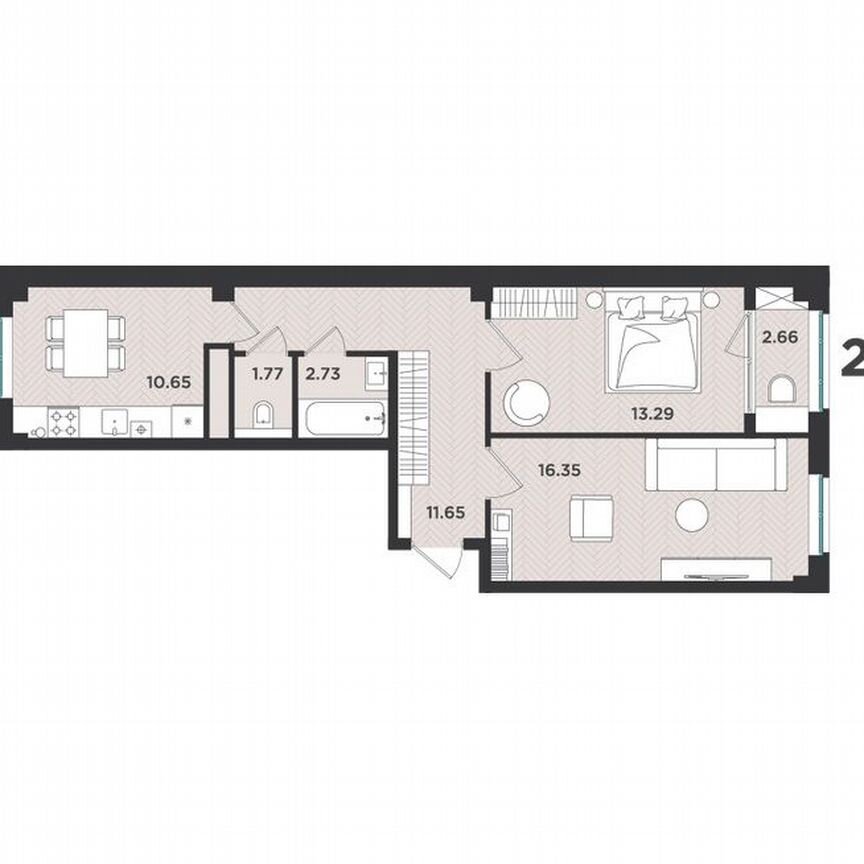 2-к. квартира, 59,1 м², 2/4 эт.