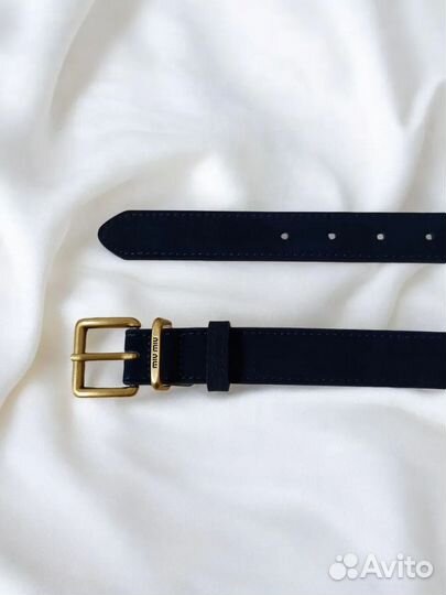 Ремень темный синий Миу Миу Натуральная замшевый