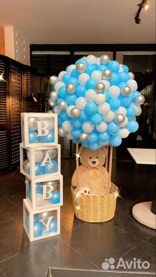 Воздушный шар- корзина, кубики с шарами, цифры др