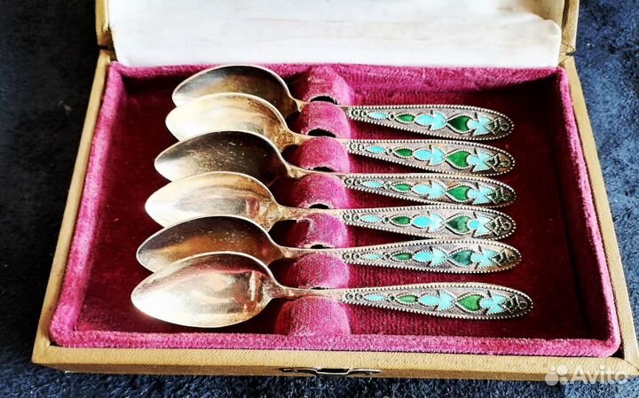 Серебряные ложки СССР с эмалью