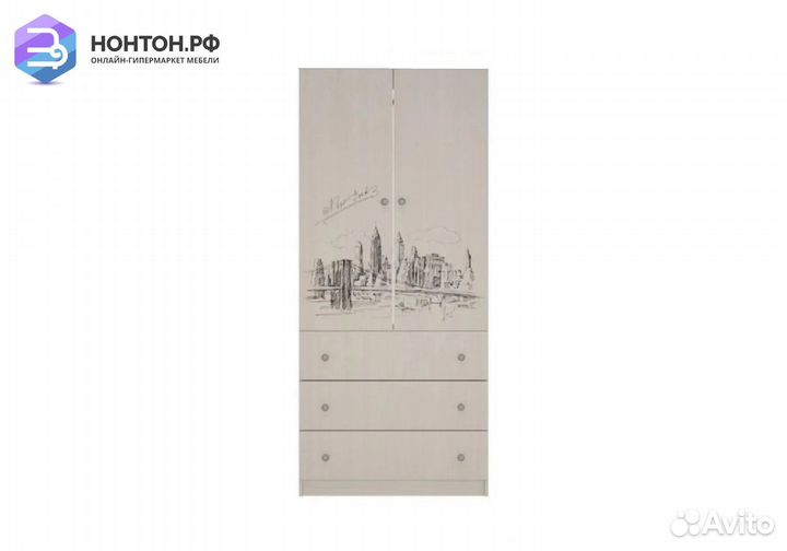 Шкаф 2-створчатый Мийа-3А ясень шимо светлый / фот