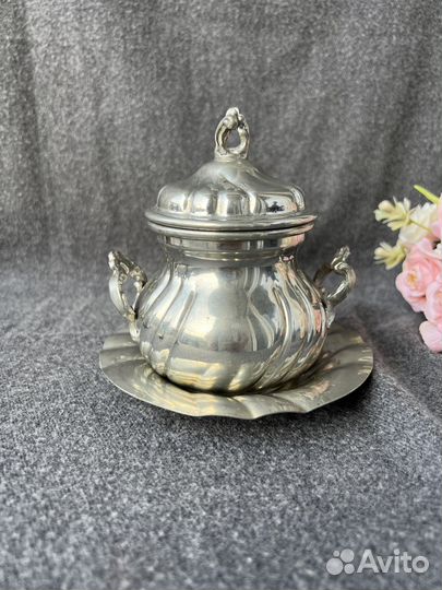 Сахарница винтажная оловянная