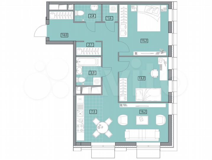 2-к. квартира, 76,9 м², 18/29 эт.
