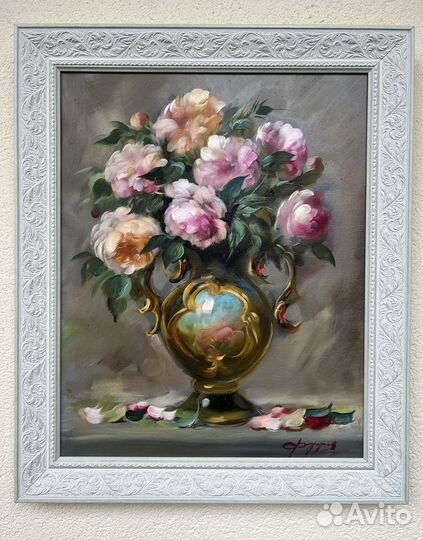 Картина маслом Пионы, Ромашки, Розы