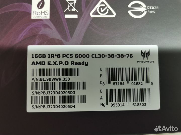 Оперативная память Acer DDR5 32Gb (2x16Gb) 6000Mhz