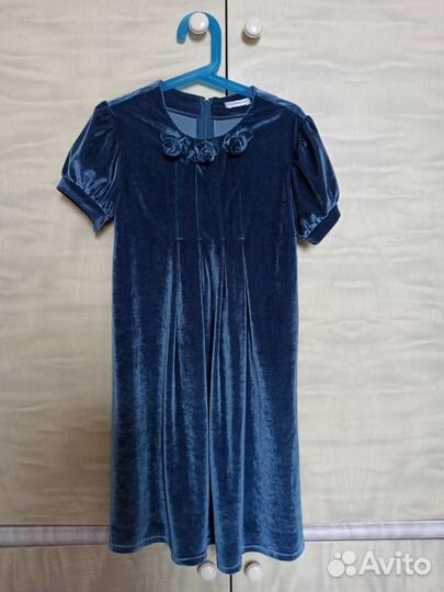 Платье бархатное для девочки 134 + болеро белое