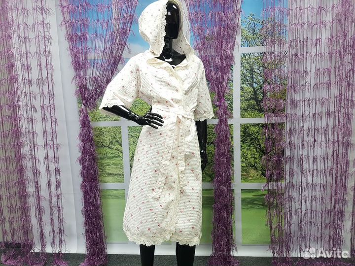 Халат вафельный с кружевом