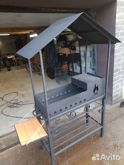 Мангал с печью под казан и крышей