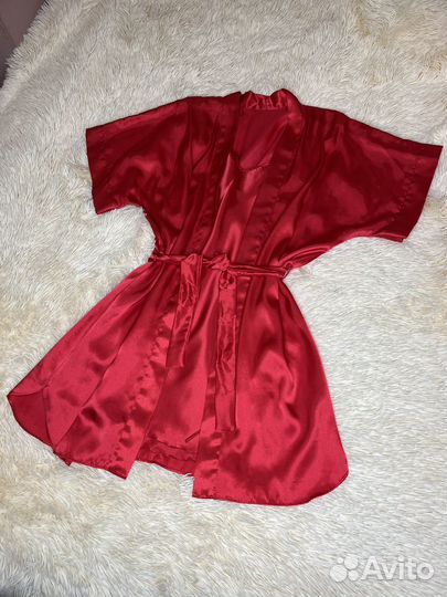 Халат и сорочка новый шелковый пеньюар атласный