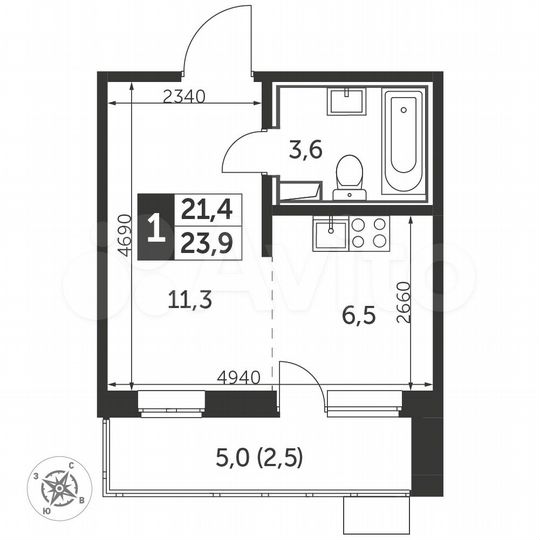 Квартира-студия, 24,6 м², 25/25 эт.