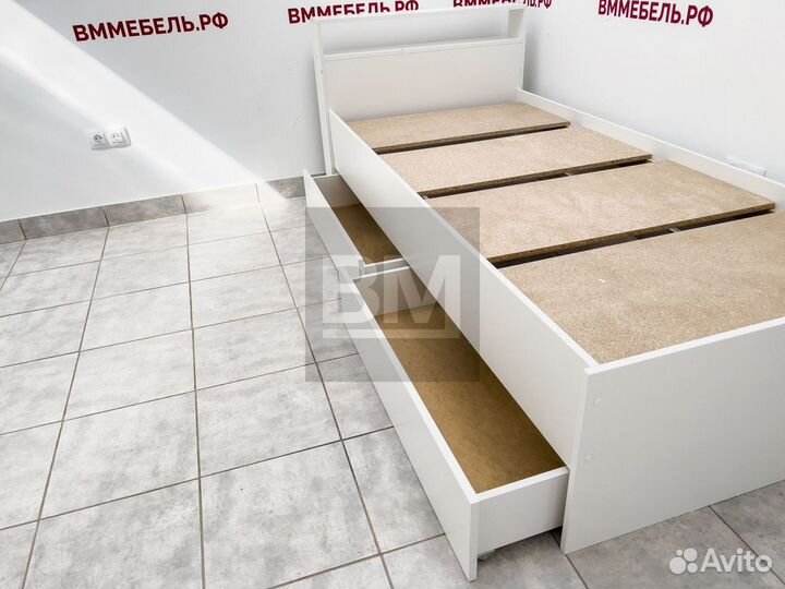 Кровать белая с 4 ящиками 90х200