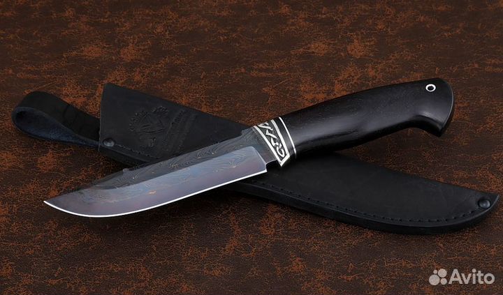 Нож Барракуда сталь дамаск торцевой с воронением р