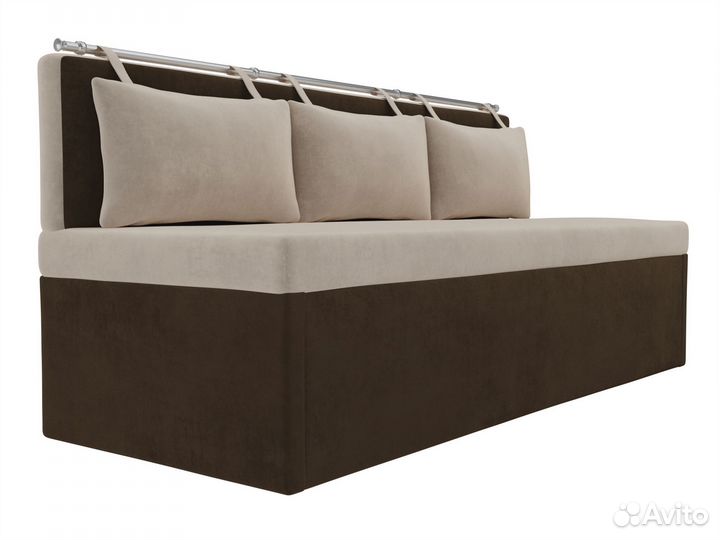 Диван кухонный прямой Метро, велюр, бежевый, коричневый