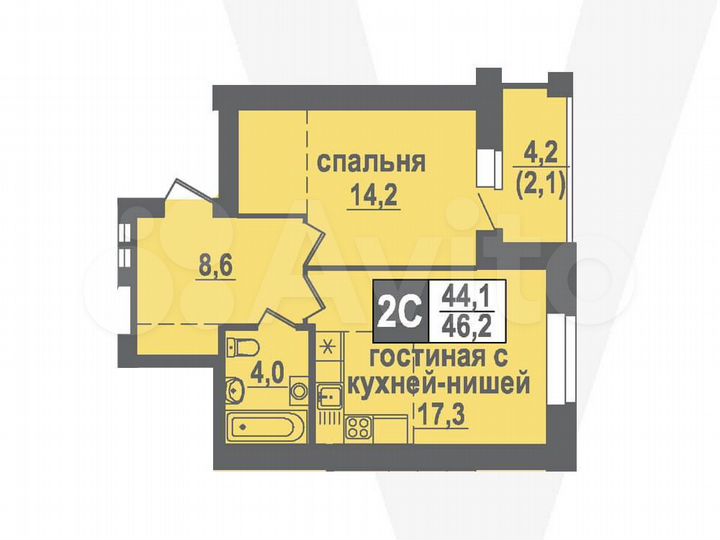 2-к. квартира, 46,2 м², 5/10 эт.