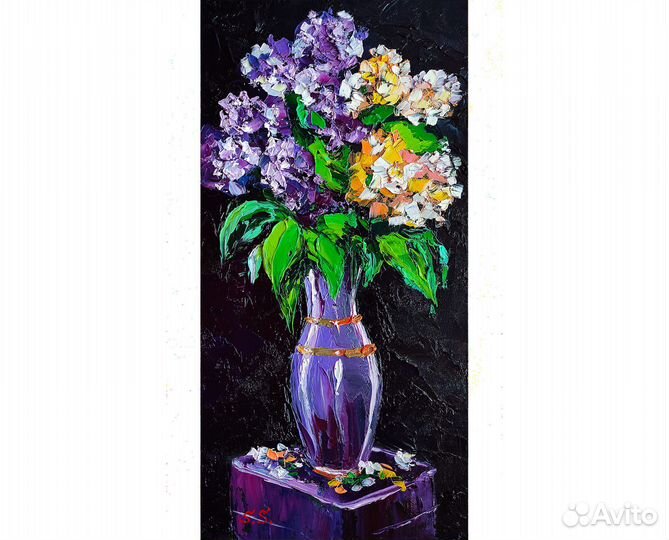 Картина маслом на холсте сирень букет цветов